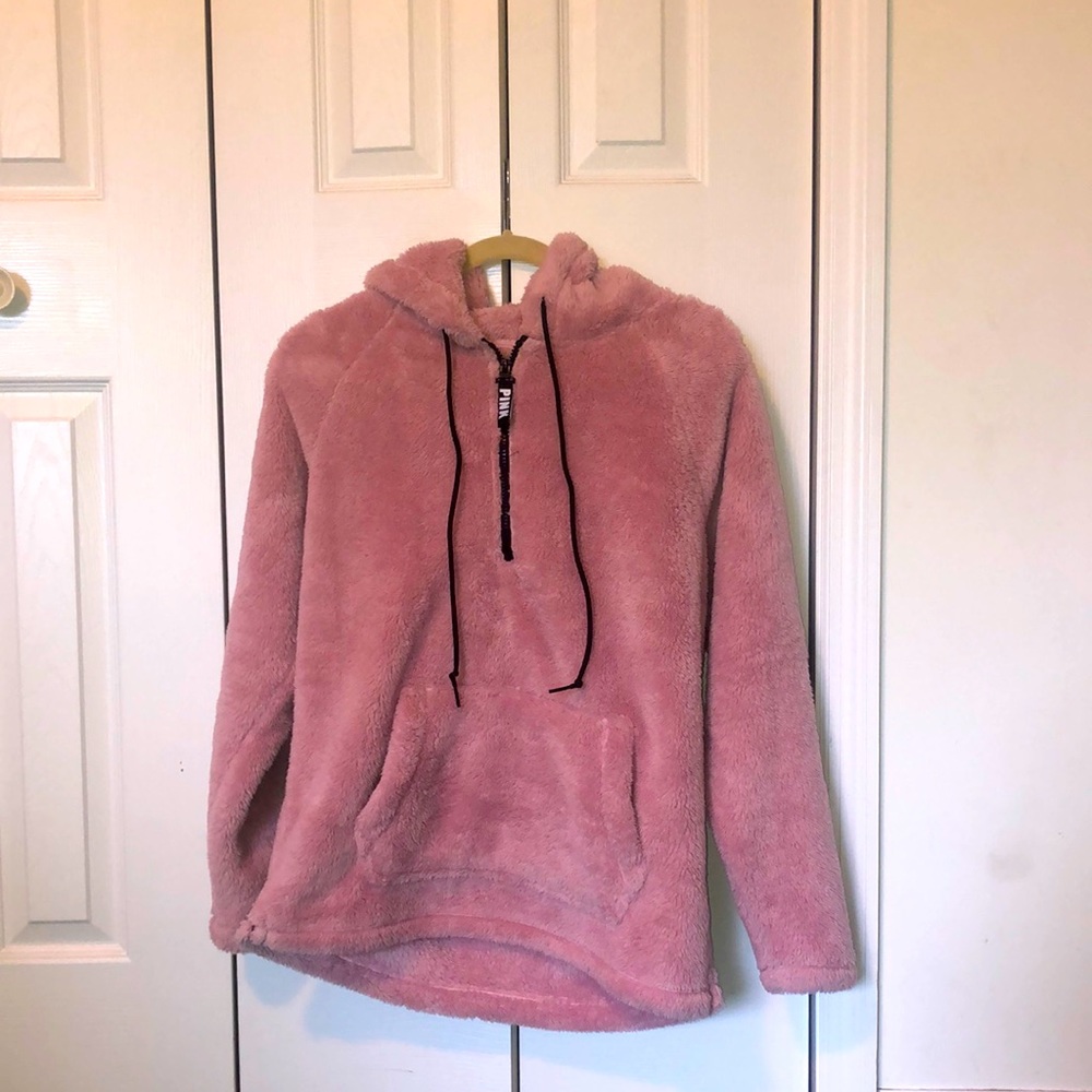 PINK 3/4 zip plush pullover